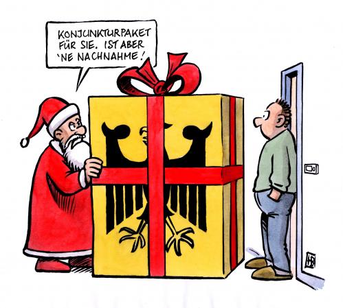 Cartoon: Konjunkturpaket (medium) by Harm Bengen tagged angela,merkel,cdu,spd,bundeskanzler,konjunktur,debatte,wirtschaft,finanzkrise,krise,koalition,regierung,rettungspaket,konjunkturpaket,kritik,hilfspaket,finanzen,geld,wirtschaftskrise,konjunkturpaket,paket,post,postbote,konjunktur,wirtschaft,finanzen,geld,finanzkrise,wirtschaftskrise,krise,rettungspaket,hilfspaket,debatte,bundeskanzler,kanzler,angela merkel,cdu,spd,angela,merkel