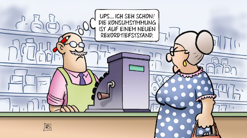 Cartoon: Konsumstimmung (medium) by Harm Bengen tagged gfk,konsumklimaindex,konsumstimmung,rekordtiefststand,inflation,laden,susemil,harm,bengen,cartoon,karikatur,gfk,konsumklimaindex,konsumstimmung,rekordtiefststand,inflation,laden,susemil,harm,bengen,cartoon,karikatur