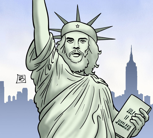 Cartoon: Kuba-USA (medium) by Harm Bengen tagged kuba,usa,che,guevara,miss,liberty,freiheitsstatue,harm,bengen,cartoon,karikatur,kuba,usa,che,guevara,miss,liberty,freiheitsstatue,harm,bengen,cartoon,karikatur