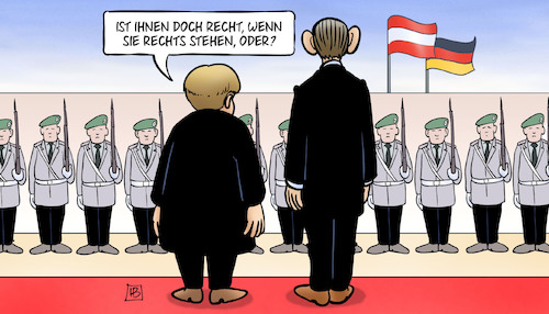 Cartoon: Kurz rechts (medium) by Harm Bengen tagged kurz,bundeskanzler,merkel,staatsbesuch,soldaten,rechts,österreich,deutschland,harm,bengen,cartoon,karikatur,kurz,bundeskanzler,merkel,staatsbesuch,soldaten,rechts,österreich,deutschland,harm,bengen,cartoon,karikatur