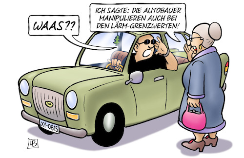 Cartoon: Lärm-Grenzwerte (medium) by Harm Bengen tagged autobauer,manipulieren,lärm,grenzwerten,diesel,abgasskandal,kfz,auto,susemil,harm,bengen,cartoon,karikatur,autobauer,manipulieren,lärm,grenzwerten,diesel,abgasskandal,kfz,auto,susemil,harm,bengen,cartoon,karikatur