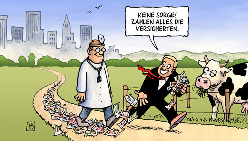 Cartoon: Landarzt-Lockungen (medium) by Harm Bengen tagged landarzt,lockungen,arzt,rösler,bahr,gesundheitsminister,ärztekammer,geld,land,stadt,versorgung,patienten,gesundheit,krankenkassen,landarzt,lockungen,arzt,rösler,bahn,ärztekammer,geld,land,stadt,versorgung