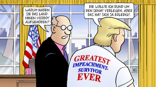 Cartoon: Landminen (medium) by Harm Bengen tagged landminen,verbot,trump,oval,office,impeachment,usa,harm,bengen,cartoon,karikatur,landminen,verbot,trump,oval,office,impeachment,usa,harm,bengen,cartoon,karikatur