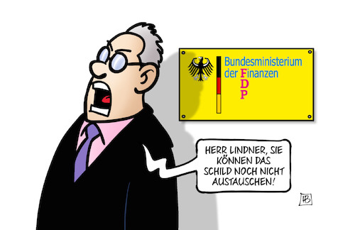 Cartoon: Lindner voreilig (medium) by Harm Bengen tagged lindner,schild,finanzminister,finanzministerium,sondierungen,koalitionsverhandlungen,ampel,fdp,schreien,harm,bengen,cartoon,karikatur,lindner,schild,finanzminister,finanzministerium,sondierungen,koalitionsverhandlungen,ampel,fdp,schreien,harm,bengen,cartoon,karikatur