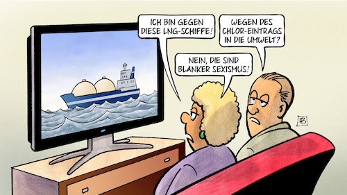 Cartoon: LNG-Schiffe (medium) by Harm Bengen tagged lng,schiffe,flüssiggas,terminals,wilhelmshaven,chlor,umwelt,sexismus,busen,tv,harm,bengen,cartoon,karikatur,lng,schiffe,flüssiggas,terminals,wilhelmshaven,chlor,umwelt,sexismus,busen,tv,harm,bengen,cartoon,karikatur