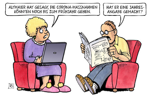 Cartoon: Lockdown bis Frühjahr (medium) by Harm Bengen tagged altmaier,corona,massnahmen,frühjahr,lockdown,jahresangabe,computer,laptop,zeitung,harm,bengen,cartoon,karikatur,altmaier,corona,massnahmen,frühjahr,lockdown,jahresangabe,computer,laptop,zeitung,harm,bengen,cartoon,karikatur