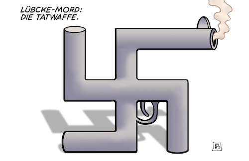 Cartoon: Lübcke-Mord (medium) by Harm Bengen tagged lübcke,mord,tatwaffe,nazis,rechtsextreme,terror,hakenkreuz,pistole,harm,bengen,cartoon,karikatur,lübcke,mord,tatwaffe,nazis,rechtsextreme,terror,hakenkreuz,pistole,harm,bengen,cartoon,karikatur