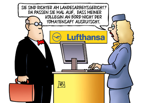 Cartoon: Lufthansa-Verfügung (medium) by Harm Bengen tagged richter,landesarbeitsgericht,stewardess,piloten,streik,verbot,tomatensaft,lufthansa,verfügung,harm,bengen,cartoon,karikatur,richter,landesarbeitsgericht,stewardess,piloten,streik,verbot,tomatensaft,lufthansa,verfügung,harm,bengen,cartoon,karikatur