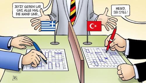 Cartoon: Maas vermittelt (medium) by Harm Bengen tagged maas,spielen,schiffe,versenken,mittelmeer,bodenschätze,erdgas,öl,türkei,griechenland,militär,manöver,harm,bengen,cartoon,karikatur,maas,spielen,schiffe,versenken,mittelmeer,bodenschätze,erdgas,öl,türkei,griechenland,militär,manöver,harm,bengen,cartoon,karikatur