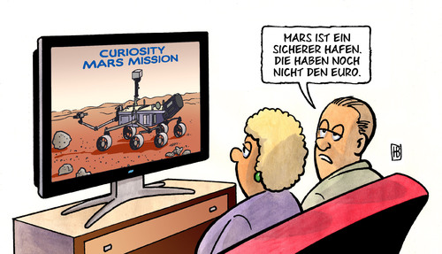 Cartoon: Marsmission (medium) by Harm Bengen tagged marsmission,mars,mission,curiositiy,neugier,rover,landefahrzeug,planet,raumfahrt,astronomie,raumflug,space,weltraum,kosmos,sicher,hafen,euro,krise,panik,angst,mars mission,mars,curiositiy,nasa,raumflug,raumfahrt,wissenschaft,forschung,mission