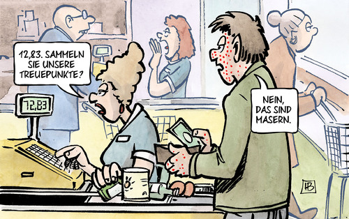 Cartoon: Masern (medium) by Harm Bengen tagged masern,treuepunkte,supermarkt,einkaufen,krank,krankheit,ansteckend,impfpflicht,gesundheit,harm,bengen,cartoon,karikatur,masern,treuepunkte,supermarkt,einkaufen,krank,krankheit,ansteckend,impfpflicht,gesundheit,harm,bengen,cartoon,karikatur