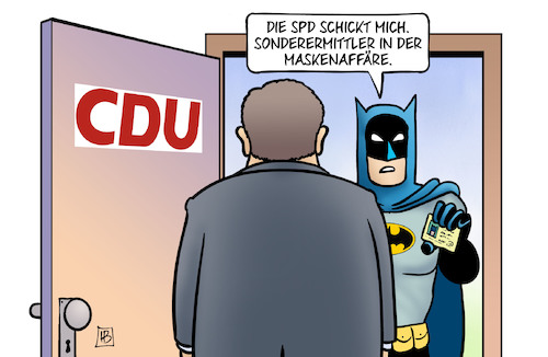 Cartoon: Masken-Sonderermittler (medium) by Harm Bengen tagged masken,sonderermittler,spd,cdu,laschet,haustuer,batman,maskenaffäre,corona,harm,bengen,cartoon,karikatur,masken,sonderermittler,spd,cdu,laschet,haustuer,batman,maskenaffäre,corona,harm,bengen,cartoon,karikatur