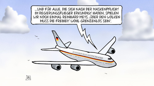 Cartoon: Masken im Flieger (medium) by Harm Bengen tagged maskenpflicht,flugzeug,regierungsflieger,reinhard,meys,wolken,freiheit,grenzenlos,corona,infektionsschutzgesetz,habeck,scholz,harm,bengen,cartoon,karikatur,maskenpflicht,flugzeug,regierungsflieger,reinhard,meys,wolken,freiheit,grenzenlos,corona,infektionsschutzgesetz,habeck,scholz,harm,bengen,cartoon,karikatur