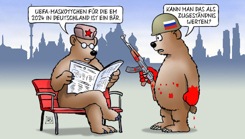 Cartoon: Maskottchen (medium) by Harm Bengen tagged uefa,maskottchen,em,2024,deutschland,fussball,bären,moskau,zugeständnis,russland,ukraine,krieg,harm,bengen,cartoon,karikatur,uefa,maskottchen,em,2024,deutschland,fussball,bären,moskau,zugeständnis,russland,ukraine,krieg,harm,bengen,cartoon,karikatur