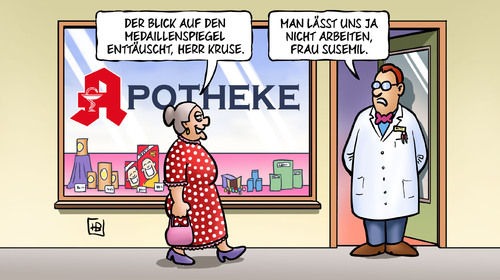 Cartoon: Medaillen (medium) by Harm Bengen tagged medaillen,medaillenspiegel,apotheke,doping,olympia,arbeiten,susemil,harm,bengen,cartoon,karikatur,medaillen,medaillenspiegel,apotheke,doping,olympia,arbeiten,susemil,harm,bengen,cartoon,karikatur