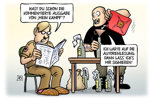 Cartoon: Mein-Kampf-Lesung (medium) by Harm Bengen tagged kommentierte,ausgabe,mein,kampf,buch,hitler,nazis,autorenlesung,signieren,rechtsextrem,faschisten,zeitung,harm,bengen,cartoon,karikatur,kommentierte,ausgabe,mein,kampf,buch,hitler,nazis,autorenlesung,signieren,rechtsextrem,faschisten,zeitung,harm,bengen,cartoon,karikatur