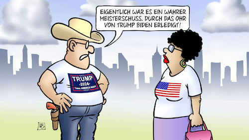 Cartoon: Meisterschuss (medium) by Harm Bengen tagged meisterschuss,ohr,biden,erledigt,attentat,mordversuch,trump,usa,waffenrecht,gesundheit,wahlkampf,präsidentschaftswahl,harm,bengen,cartoon,karikatur,meisterschuss,ohr,biden,erledigt,attentat,mordversuch,trump,usa,waffenrecht,gesundheit,wahlkampf,präsidentschaftswahl,harm,bengen,cartoon,karikatur