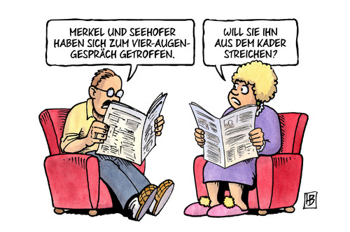 Cartoon: Merkel-Seehofer (medium) by Harm Bengen tagged merkel,seehofer,gespräch,cdu,csu,streit,parteien,kader,streichen,fussball,em,löw,harm,bengen,cartoon,karikatur,merkel,seehofer,gespräch,cdu,csu,streit,parteien,kader,streichen,fussball,em,löw,harm,bengen,cartoon,karikatur