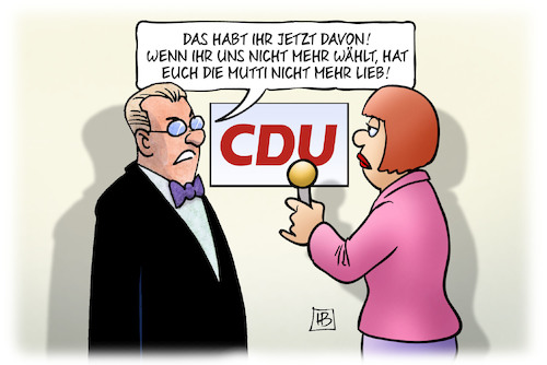 Cartoon: Merkel-Verzicht (medium) by Harm Bengen tagged merkel,nachfolge,rücktritt,cdu,vorsitz,mutti,hessen,wahl,interview,harm,bengen,cartoon,karikatur,merkel,nachfolge,rücktritt,cdu,vorsitz,mutti,hessen,wahl,interview,harm,bengen,cartoon,karikatur