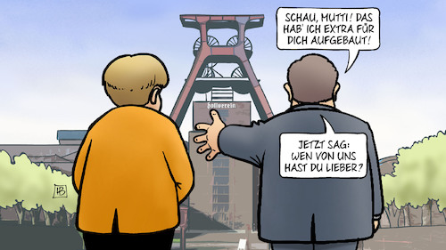 Cartoon: Merkel bei Laschet (medium) by Harm Bengen tagged merkel,laschet,mutti,aufgebaut,zeche,zollverein,kanzlerkandidat,cdu,bundestagswahl,konkurrenz,liebe,gunst,nrw,harm,bengen,cartoon,karikatur,merkel,laschet,mutti,aufgebaut,zeche,zollverein,kanzlerkandidat,cdu,bundestagswahl,konkurrenz,liebe,gunst,nrw,harm,bengen,cartoon,karikatur