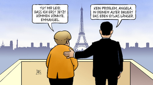 Cartoon: Merkel bei Macron (medium) by Harm Bengen tagged merkel,macron,emmanuel,alter,bundeskanzlerin,staatsbesuch,groko,regierungsbildung,paris,eifelturm,harm,bengen,cartoon,karikatur,merkel,macron,emmanuel,alter,bundeskanzlerin,staatsbesuch,groko,regierungsbildung,paris,eifelturm,harm,bengen,cartoon,karikatur