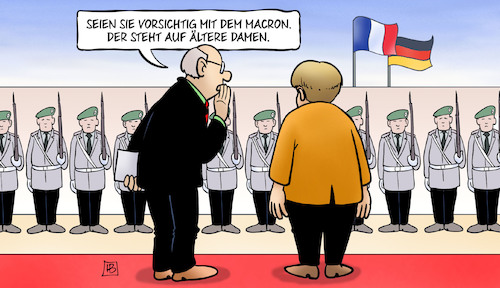 Cartoon: Merkel und Macron (medium) by Harm Bengen tagged merkel,macron,deutschland,frankreich,antrittsbesuch,bundeswehr,soldaten,damen,frau,harm,bengen,cartoon,karikatur,merkel,macron,deutschland,frankreich,antrittsbesuch,bundeswehr,soldaten,damen,frau,harm,bengen,cartoon,karikatur