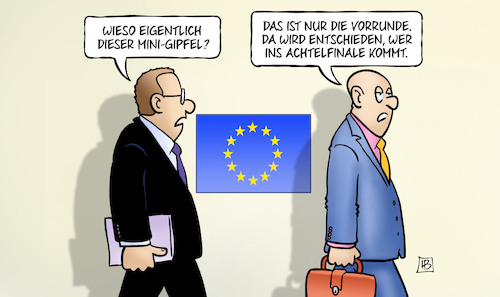 Cartoon: Mini-Gipfel (medium) by Harm Bengen tagged minigipfel,europa,migration,asylfrage,eurozone,budget,macron,merkel,vorrunde,achtelfinale,fussball,wm,harm,bengen,cartoon,karikatur,minigipfel,europa,migration,asylfrage,eurozone,budget,macron,merkel,vorrunde,achtelfinale,fussball,wm,harm,bengen,cartoon,karikatur