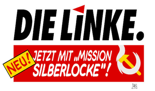 Cartoon: Mission Silberlocke (medium) by Harm Bengen tagged mission,neu,silberlocke,linke,parteitag,gysi,ramelow,bartsch,rettung,logo,harm,bengen,cartoon,karikatur,mission,neu,silberlocke,linke,parteitag,gysi,ramelow,bartsch,rettung,logo,harm,bengen,cartoon,karikatur