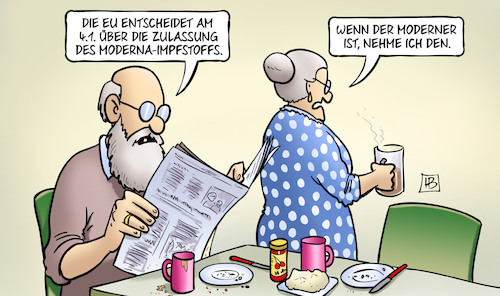 Cartoon: Moderna-Impfstoff (medium) by Harm Bengen tagged eu,europa,zulassung,moderna,impfstoff,moderner,corona,susemil,harm,bengen,cartoon,karikatur,eu,europa,zulassung,moderna,impfstoff,moderner,corona,susemil,harm,bengen,cartoon,karikatur