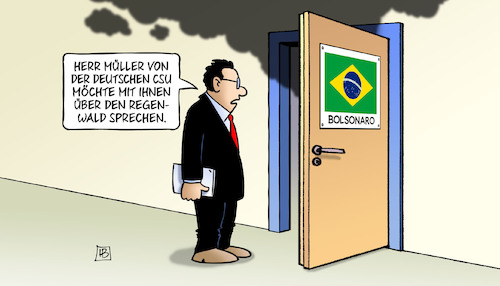 Cartoon: Müller und Regenwald (medium) by Harm Bengen tagged bolsonaro,müller,regenwald,csu,entwicklungsminister,rauch,feuer,brandrodung,brasilien,tuer,harm,bengen,cartoon,karikatur,bolsonaro,müller,regenwald,csu,entwicklungsminister,rauch,feuer,brandrodung,brasilien,tuer,harm,bengen,cartoon,karikatur