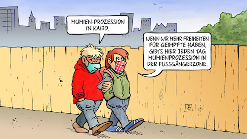 Cartoon: Mumien-Prozession (medium) by Harm Bengen tagged mumien,prozession,kairo,freiheiten,geimpfte,impfung,alter,jugenliche,corona,masken,zaun,fussgängerzone,handy,harm,bengen,cartoon,karikatur,mumien,prozession,kairo,freiheiten,geimpfte,impfung,alter,jugenliche,corona,masken,zaun,fussgängerzone,handy,harm,bengen,cartoon,karikatur