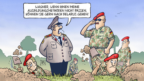 Cartoon: Nach Belarus (medium) by Harm Bengen tagged wagner,prigoschin,ausbildungsmethoden,belarus,soldaten,bundeswehr,privatarmee,aufstand,revolte,graben,russland,ukraine,krieg,harm,bengen,cartoon,karikatur,wagner,prigoschin,ausbildungsmethoden,belarus,soldaten,bundeswehr,privatarmee,aufstand,revolte,graben,russland,ukraine,krieg,harm,bengen,cartoon,karikatur