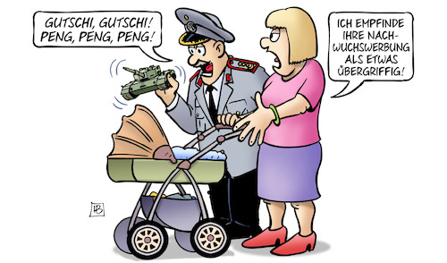 Cartoon: Nachwuchswerbung (medium) by Harm Bengen tagged gutschi,peng,nachwuchswerbung,übergriffig,bundeswehr,soldat,general,kinderwagen,baby,mutter,panzer,krieg,harm,bengen,cartoon,karikatur,gutschi,peng,nachwuchswerbung,übergriffig,bundeswehr,soldat,general,kinderwagen,baby,mutter,panzer,krieg,harm,bengen,cartoon,karikatur