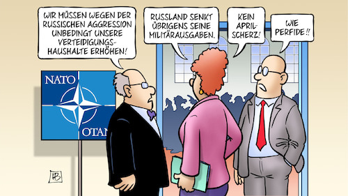 Cartoon: Nato-Ausgaben und Russland (medium) by Harm Bengen tagged nato,ausgaben,russland,aggression,tillerson,usa,verteidigungshaushalte,militärausgaben,aprilscherz,perfide,harm,bengen,cartoon,karikatur,nato,ausgaben,russland,aggression,tillerson,usa,verteidigungshaushalte,militärausgaben,aprilscherz,perfide,harm,bengen,cartoon,karikatur