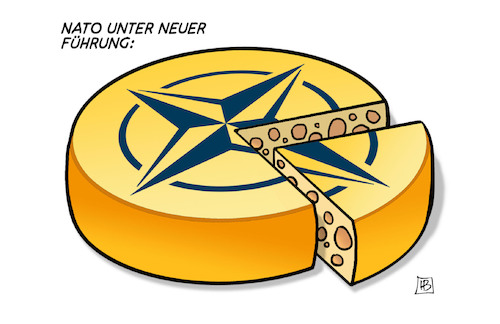 Cartoon: NATO unter Rutte (medium) by Harm Bengen tagged nato,neue,führung,rutte,stoltenberg,nachfolger,chef,käse,holland,niederlande,harm,bengen,cartoon,karikatur,nato,neue,führung,rutte,stoltenberg,nachfolger,chef,käse,holland,niederlande,harm,bengen,cartoon,karikatur