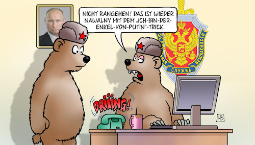 Cartoon: Nawalny-Telefonat (medium) by Harm Bengen tagged nawalny,telefonat,fsb,geheimdienst,russland,bären,putin,enkeltrick,telefon,vergiftung,nowitschok,harm,bengen,cartoon,karikatur,nawalny,telefonat,fsb,geheimdienst,russland,bären,putin,enkeltrick,telefon,vergiftung,nowitschok,harm,bengen,cartoon,karikatur