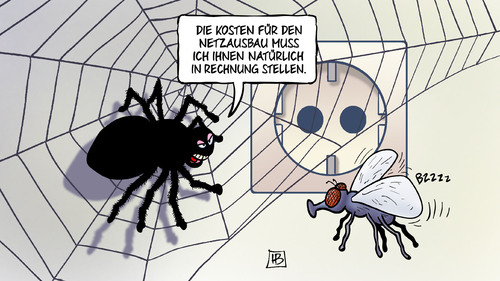 Cartoon: Netzausbau-Kosten (medium) by Harm Bengen tagged netzausbau,kosten,eeg,strom,strompreis,energie,energiewende,altmaier,spinne,netz,fliege,harm,bengen,cartoon,karikatur,netzausbau,kosten,eeg,strom,strompreis,energie,energiewende,altmaier,spinne,netz,fliege,harm,bengen,cartoon,karikatur