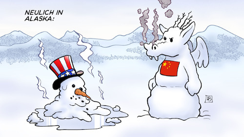 Cartoon: Neulich in Alaska (medium) by Harm Bengen tagged neulich,alaska,china,usa,schneemann,drache,uncle,sam,winter,harm,bengen,cartoon,karikatur,neulich,alaska,china,usa,schneemann,drache,uncle,sam,winter,harm,bengen,cartoon,karikatur