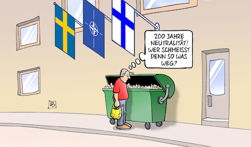 Cartoon: Neutralität weg (medium) by Harm Bengen tagged 200,jahre,neutralität,müll,container,abfall,finnland,schweden,nato,erweiterung,russland,ukraine,krieg,harm,bengen,cartoon,karikatur,200,jahre,neutralität,müll,container,abfall,finnland,schweden,nato,erweiterung,russland,ukraine,krieg,harm,bengen,cartoon,karikatur