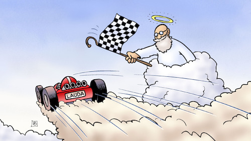 Cartoon: Niki Lauda (medium) by Harm Bengen tagged niki,lauda,rennfahrer,formel1,speed,racing,himmel,petrus,tod,harm,bengen,cartoon,karikatur,niki,lauda,rennfahrer,formel1,speed,racing,himmel,petrus,tod,harm,bengen,cartoon,karikatur