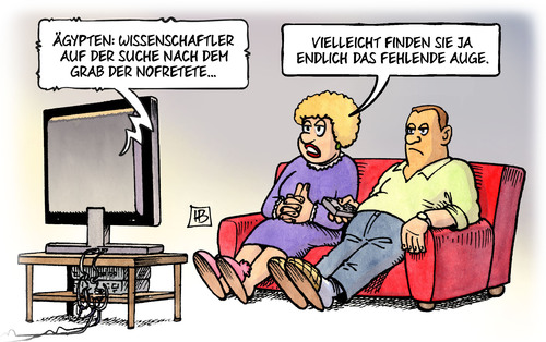 Cartoon: Nofretete (medium) by Harm Bengen tagged ägypten,wissenschaftler,suche,nofretete,museum,auge,tv,harm,bengen,cartoon,karikatur,ägypten,wissenschaftler,suche,nofretete,museum,auge,tv,harm,bengen,cartoon,karikatur