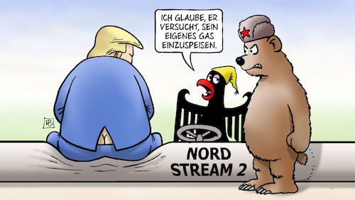 Cartoon: Nord-Stream-2-Sanktionen (medium) by Harm Bengen tagged nord,stream,sanktionen,deutschland,usa,russland,gas,pipeline,bär,bundesadler,trump,einspeisung,fracking,erpressung,harm,bengen,cartoon,karikatur,nord,stream,sanktionen,deutschland,usa,russland,gas,pipeline,bär,bundesadler,trump,einspeisung,fracking,erpressung,harm,bengen,cartoon,karikatur