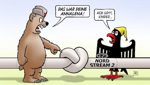 Cartoon: Nordstream-Knoten (medium) by Harm Bengen tagged nordstream2,knoten,annalena,baerbock,adler,bundesadler,bär,russland,deutschland,gas,pipeline,streich,kinder,harm,bengen,cartoon,karikatur,nordstream2,knoten,annalena,baerbock,adler,bundesadler,bär,russland,deutschland,gas,pipeline,streich,kinder,harm,bengen,cartoon,karikatur