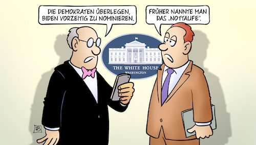 Cartoon: Nottaufe (medium) by Harm Bengen tagged demokraten,biden,vorzeitig,nominieren,nottaufe,weisses,haus,white,house,parteitag,wahlkampf,präsidentschaftswahl,harm,bengen,cartoon,karikatur,demokraten,biden,vorzeitig,nominieren,nottaufe,weisses,haus,white,house,parteitag,wahlkampf,präsidentschaftswahl,harm,bengen,cartoon,karikatur