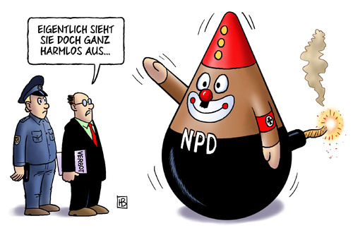 Cartoon: NPD-Verbot (medium) by Harm Bengen tagged npd,verbot,nazis,rechtsextremisten,rechtsterroristen,verfassungsschutz,bka,bundeskriminalamt,polizei,polizist,vleute,bombe,waffen,terror,npd,verbot,nazis,rechtsterroristen,verfassungsschutz,bka,bundeskriminalamt,polizei,polizist,vleute,bombe,waffen,nazi