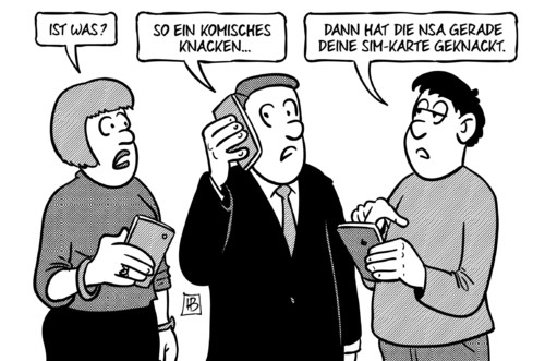 Cartoon: NSA-Knacken (medium) by Harm Bengen tagged nsa,abhoeren,knacken,simkarte,sim,geheimdienst,snowden,handy,harm,bengen,cartoon,karikatur