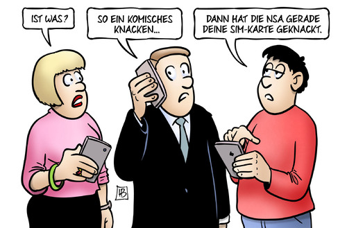 Cartoon: NSA-Knacken (medium) by Harm Bengen tagged nsa,abhoeren,knacken,simkarte,sim,geheimdienst,snowden,handy,harm,bengen,cartoon,karikatur,nsa,abhoeren,knacken,simkarte,sim,geheimdienst,snowden,handy,harm,bengen,cartoon,karikatur