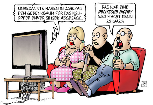 Cartoon: NSU-Opfer-Eiche (medium) by Harm Bengen tagged nsu,opfer,eiche,zwickau,gedenkbaum,enver,simsek,abgesägt,geschändet,nazis,familie,deutsche,rechtsradikale,faschisten,tv,harm,bengen,cartoon,karikatur,nsu,opfer,eiche,zwickau,gedenkbaum,enver,simsek,abgesägt,geschändet,nazis,familie,deutsche,rechtsradikale,faschisten,tv,harm,bengen,cartoon,karikatur