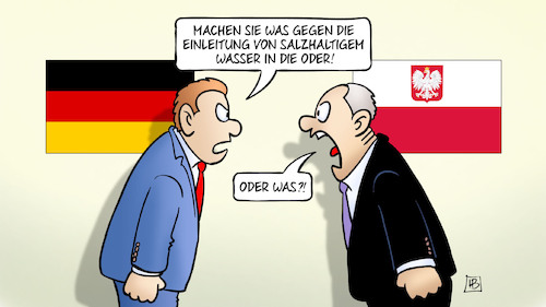 Cartoon: Oder-Salzgehalt (medium) by Harm Bengen tagged salzgehalt,einleitung,salzhaltigem,wasser,oder,deutschland,polen,streit,fischsterben,gewässerschutz,harm,bengen,cartoon,karikatur,salzgehalt,einleitung,salzhaltigem,wasser,oder,deutschland,polen,streit,fischsterben,gewässerschutz,harm,bengen,cartoon,karikatur