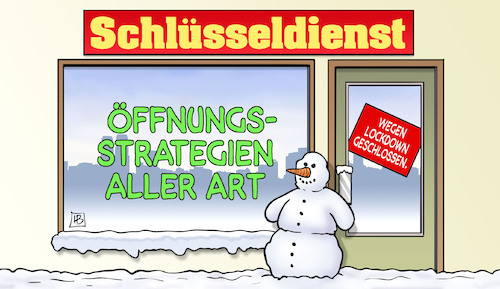 Cartoon: Öffnungsstrategien (medium) by Harm Bengen tagged schluesseldienst,öffnungsstrategien,lockdown,geschlossen,laden,geschäft,schneemann,lockerungen,corona,massnahmen,bengen,cartoon,karikatur,schluesseldienst,öffnungsstrategien,lockdown,geschlossen,laden,geschäft,schneemann,lockerungen,corona,massnahmen,bengen,cartoon,karikatur